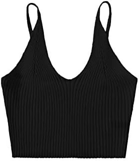 SweatyRocks Women's V Neck Crop Cami Top Ribbed Knit Spaghetti Strap Sleeveless Vest | Amazon (US)