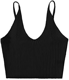 SweatyRocks Women's V Neck Crop Cami Top Ribbed Knit Spaghetti Strap Sleeveless Vest | Amazon (US)