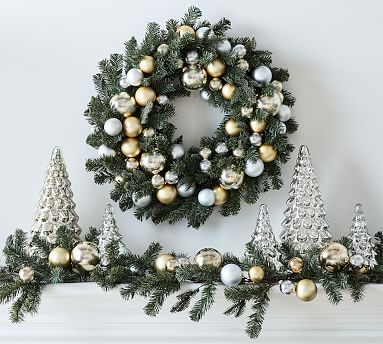 Faux Pine Ornament Wreath & Garland - Gold & Silver | Pottery Barn (US)