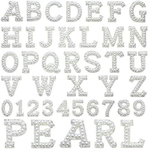 Amazon.com: 36 Pieces Iron on Letter A-Z 0-9 White Pearl Rhinestone Chenille Letter Patches Iron ... | Amazon (US)