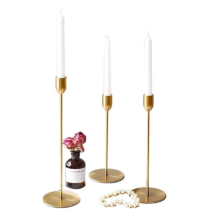 ZONYEO Set of 3 Metal Taper Candle Holder Creative Golden Wedding Romantic Candlestick Decoration... | Amazon (US)
