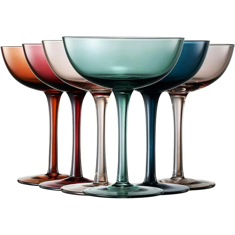 TWS Muted Colored Crystal Coupe Glasses Set - 7 oz, Set of 6, for Cocktails & Champagne, with Lux... | Walmart (US)