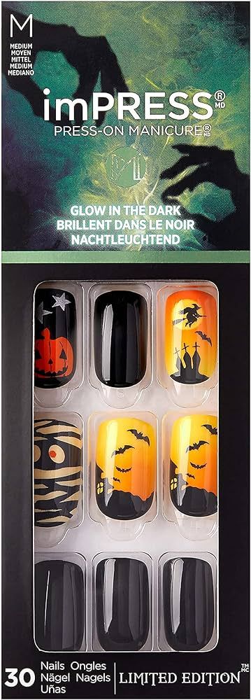 Kiss imPRESS Press on Manicure Halloween Nails - Abandoned, Medium Length, Square Shape, 30 Fake ... | Amazon (US)