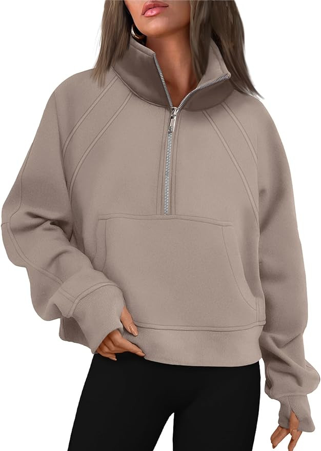 WYNNQUE Womens Half Zip Cropped Pullover Sweatshirts Fleece Quarter Zipper Hoodies Winter Clothes... | Amazon (US)