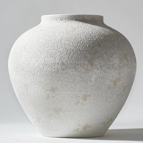 Large White Round Vase for Flowers & Table Centerpieces - 11 Inch Rustic Textured Earthy Stone Look, Matte Big Decorative Arina Modern Farmhouse Wabi Sabi Decor for Living Room, Dining, Coffee Table | Amazon (US)