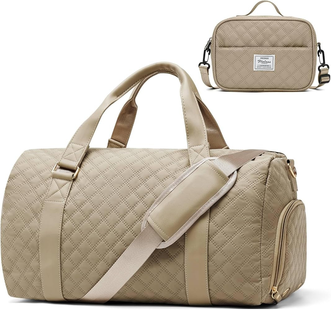 Gym Bag for Women Men with Shoe Compartment,Waterproof Travel Weekender Overnight Carry on Bag for Yoga with Trolley Sleeve, Sport Duffel Bag, Khaki | Amazon (US)