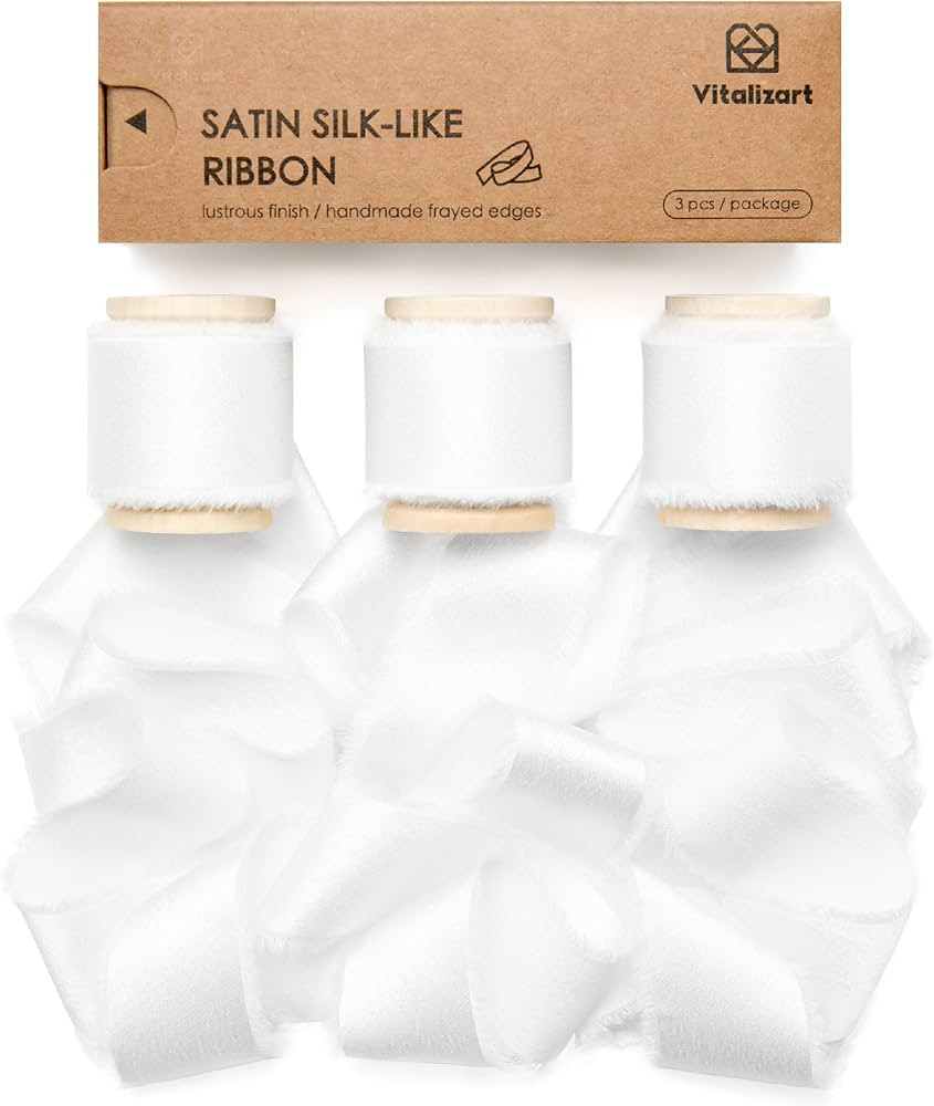 Vitalizart Silk Satin Ribbon 1 inch x 15 Yard Off White Handmade Frayed Ribbons for Gift Wrapping... | Amazon (US)