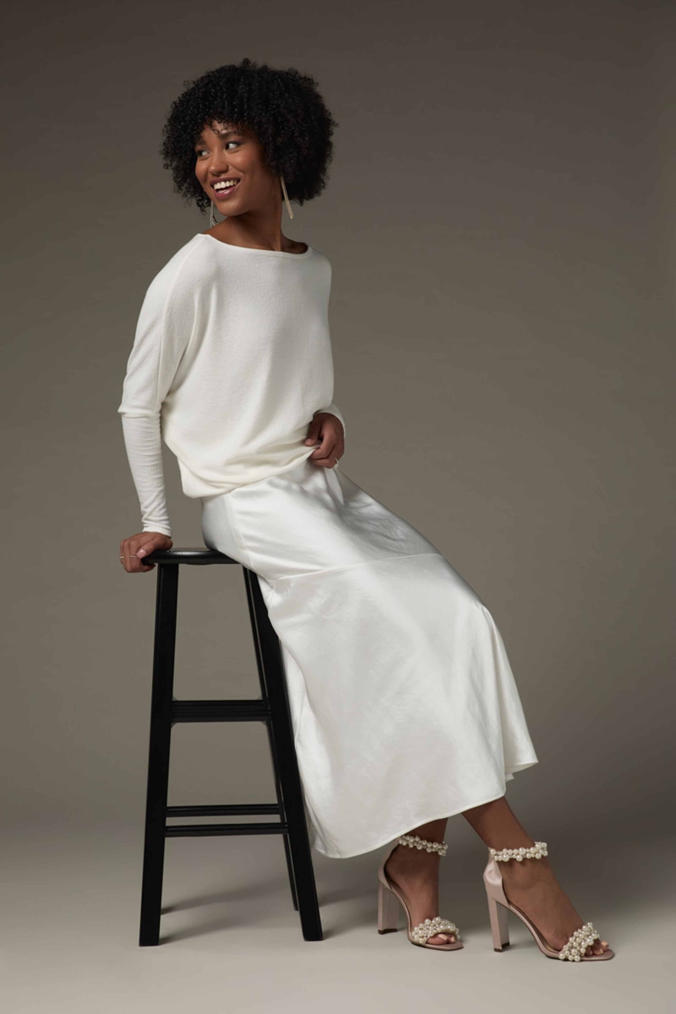 Barbara Asymmetrical Hem Midi Satin Skirt | Francesca's