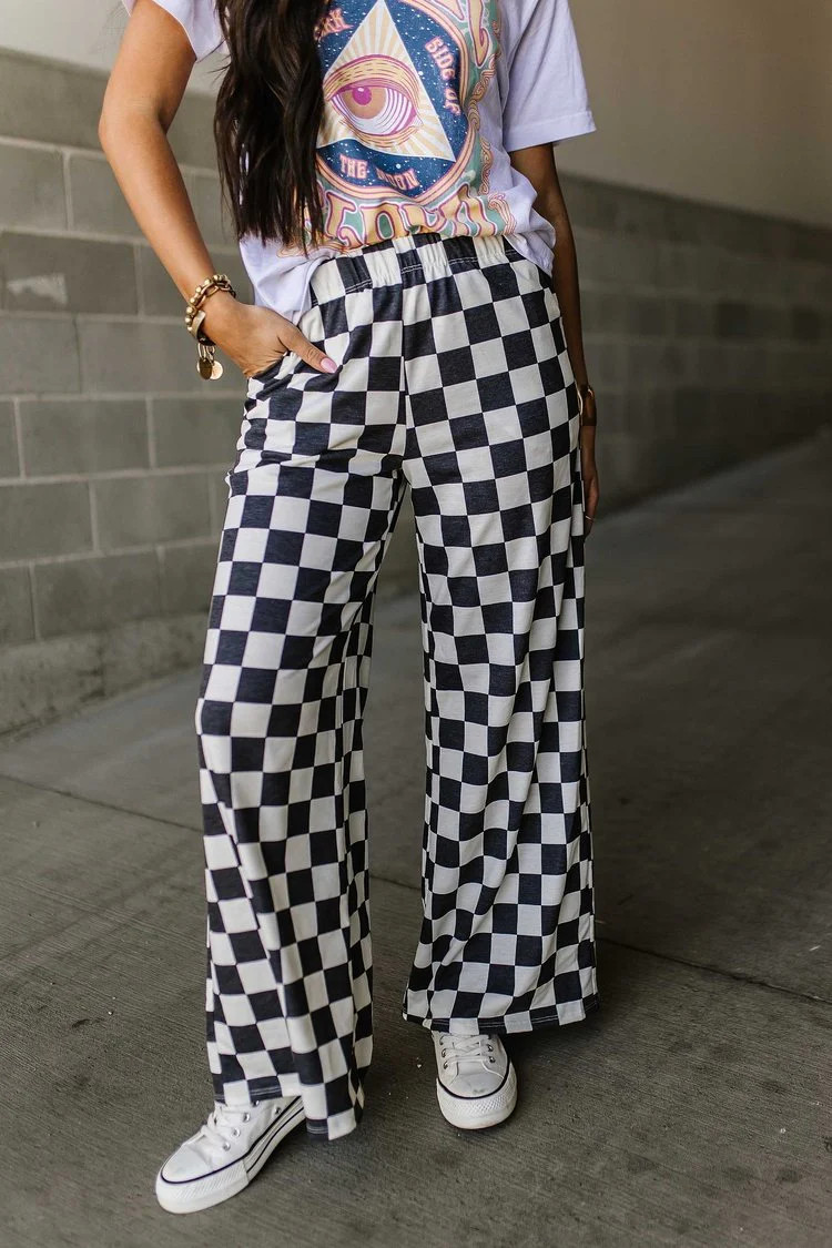 White and Black Checked Comfy Wide Leg Pants | Checkmate Pants | Mindy Mae's Market