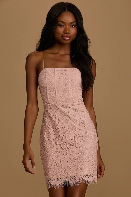 Keep It Social Blush Lace Bodycon Mini Dress | Lulus (US)