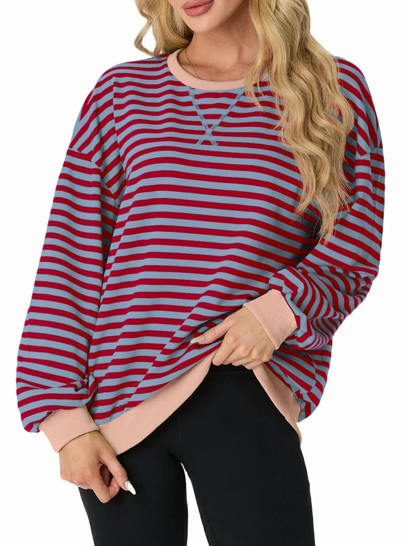 Cueply Sweatshirt for Women Oversized Striped Long Sleeve Crew Neck Casual Loose Pullover Sweater... | Walmart (US)
