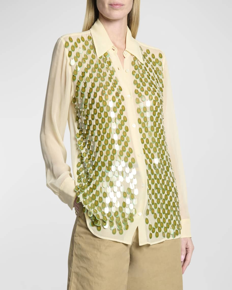 Dries Van Noten Chowy Embellished Button-Front Shirt | Neiman Marcus