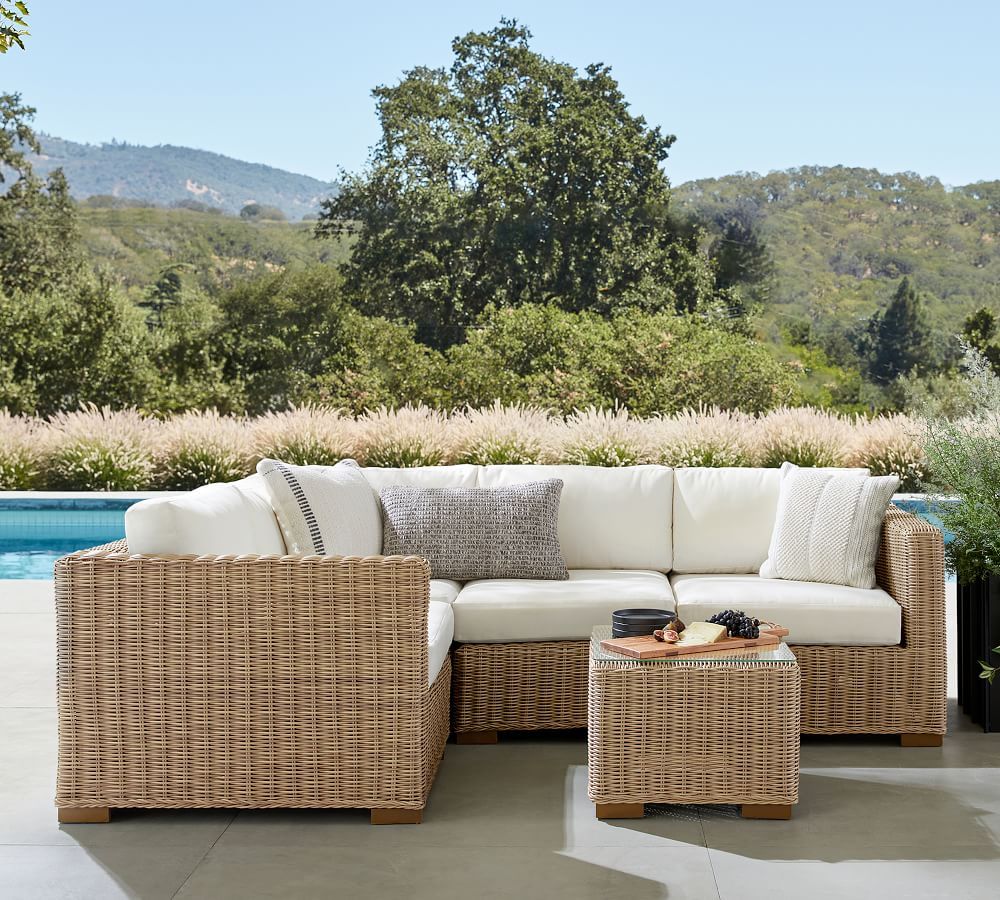 Huntington All-Weather Wicker 4-Piece Square Arm Sectional | Pottery Barn (US)