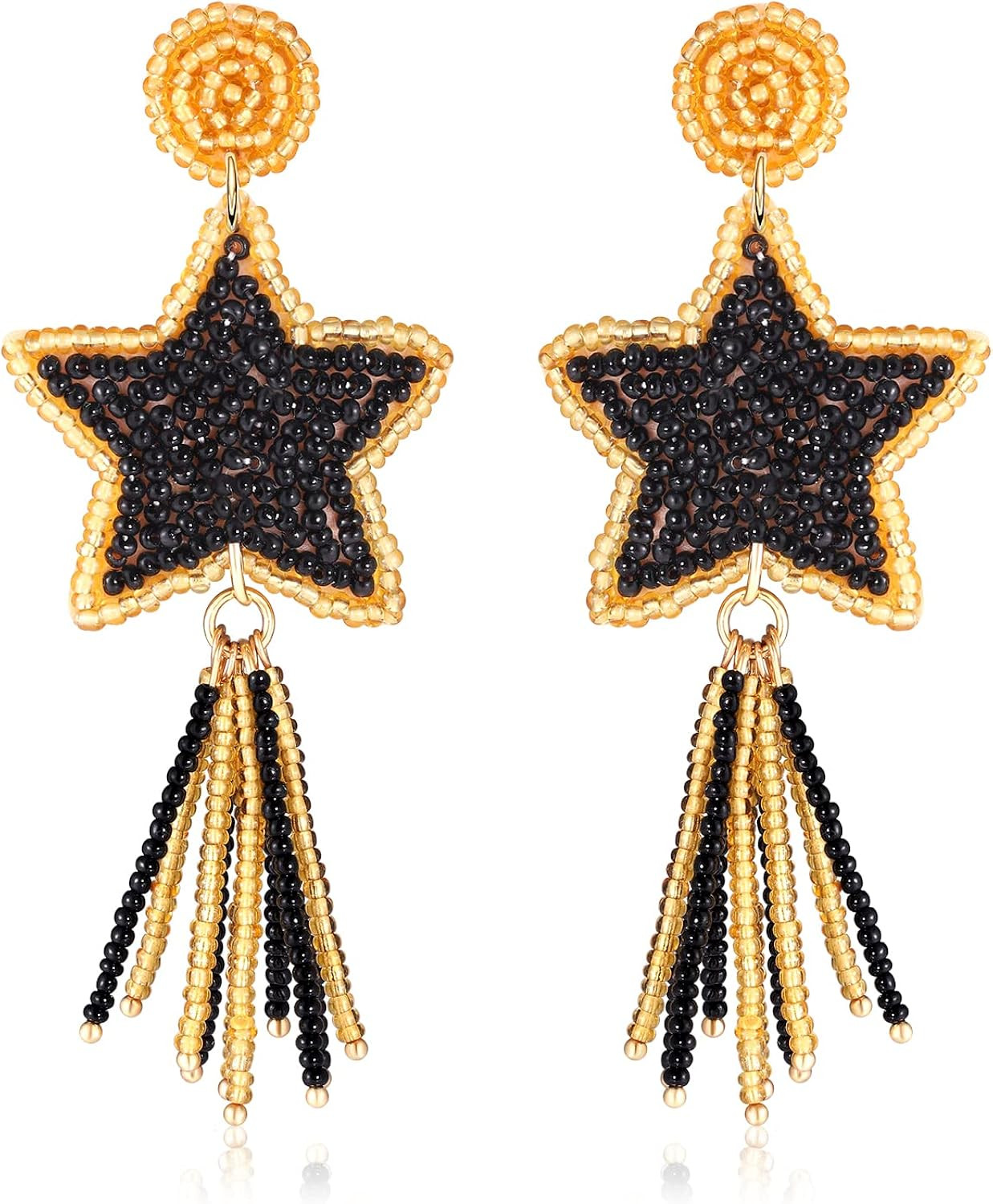 Happy New Years Earrings Handmade Shooting Star Tassel Beaded Dangle Earrings New Year's eve Drop... | Amazon (US)