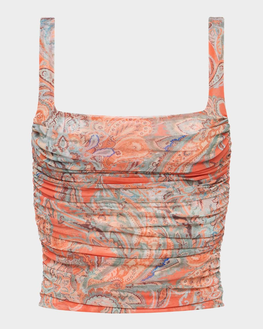 Rasha Shirred Paisley Tank Top | Neiman Marcus