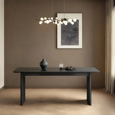 Retro pure black rock plate dining table | Wayfair North America