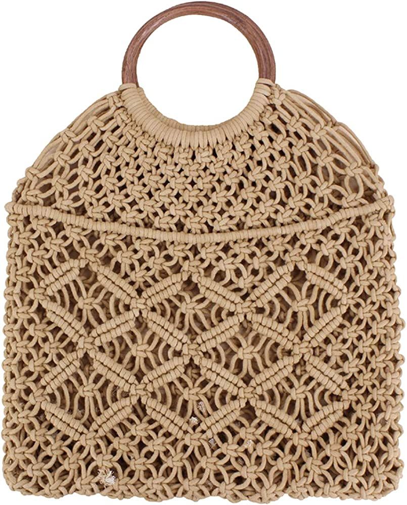 Ayliss Handmade Straw Bag Travel Beach Fishing Net Handbag Shopping Woven Shoulder Bag for Women | Amazon (US)