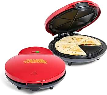 Taco Tuesday Deluxe 10-inch 6-Wedge Electric Quesadilla Maker with Extra Stuffing Latch, Red | Amazon (US)