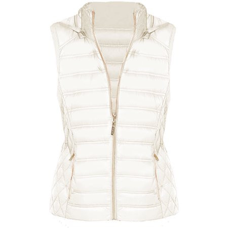 Michael Kors Bone White Winter Vest for Women - Sleeveless Women Down Vest - Lightweight Women s Down Fill Puffy Vest With Removable Hood Side Pockets Full Zip Closure | Walmart (US)