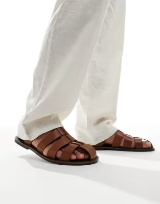 ASOS DESIGN gladiator sandal in tan leather | ASOS (Global)