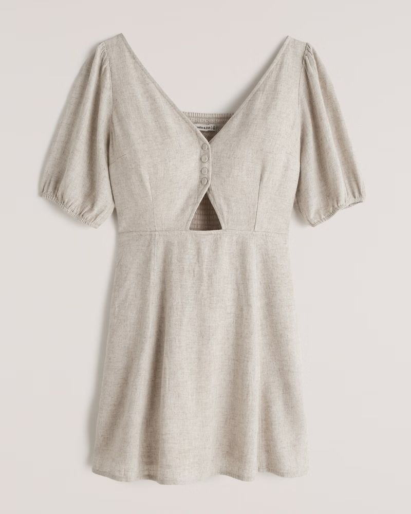 Puff Sleeve Cutout Linen Mini Dress | Abercrombie & Fitch (US)
