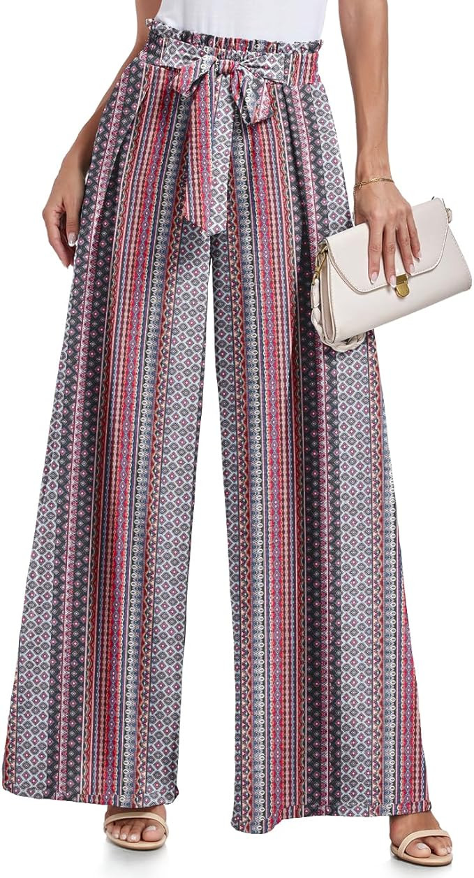 Lepunuo Wide Leg Pants for Women High Waisted Palazzo Pants Work Casual Flowy Tie Knot Trousers w... | Amazon (US)