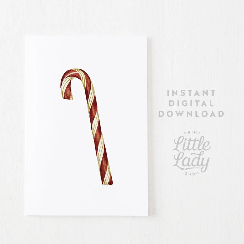 Candy Cane Print, Christmas Print, Christmas Printable Wall Art, Old fashioned Christmas Decorati... | Etsy (US)