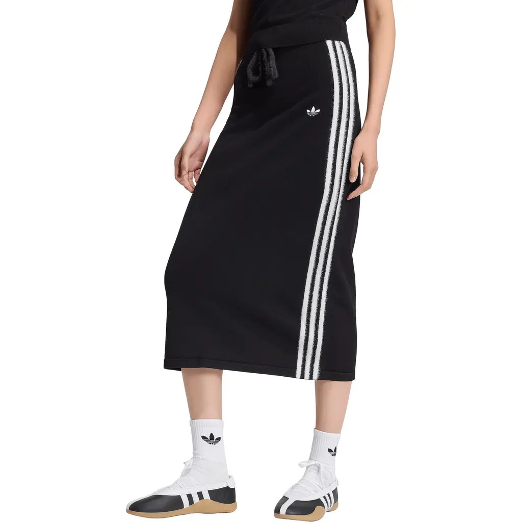 adidas Originals Three-Stripe Knit Midi Skirt in Black/white at Nordstrom, Size Medium | Nordstrom