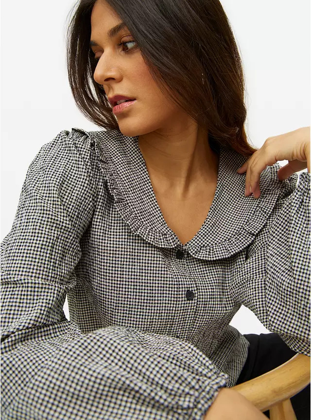 Mono Collared Gingham Textured Blouse 18 | Tu Clothing