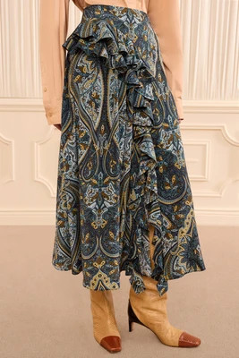 Riele Cascading Ruffle Silk Skirt - Prussian | Ulla Johnson