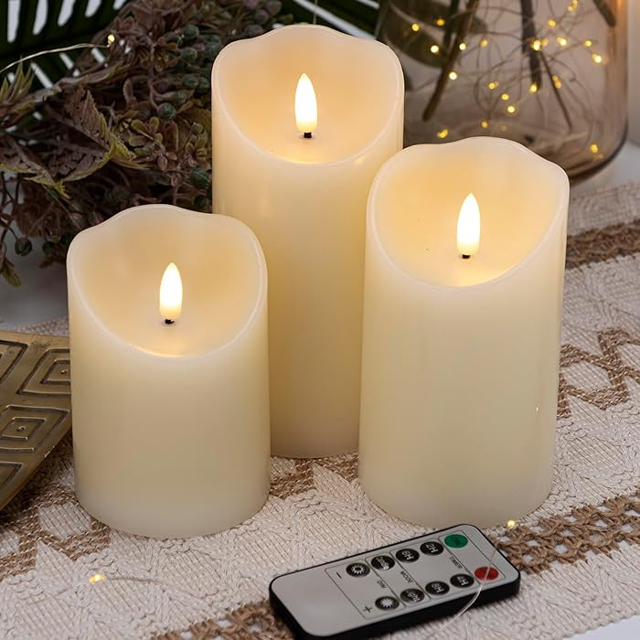 Flameless Candles with Remote, Battery Operated Real Wax LED Flickering Candles with Timer, Fake ... | Amazon (US)