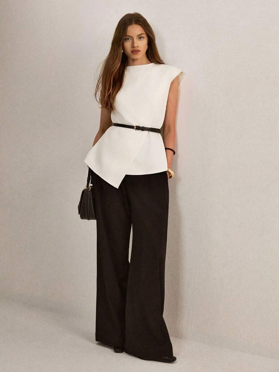 ATUI Studio Women's Solid Color Asymmetric Hem Loose Blouse,Summer Top | SHEIN
