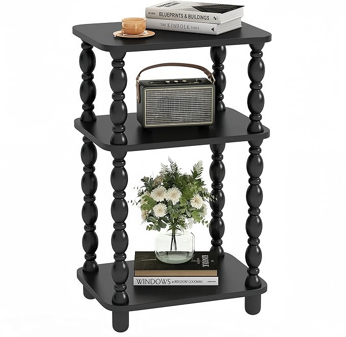 Side Table, Retro End Table with 3 Tier Shelf, Small Couch Side Table for Living Room, Vintage Fa... | Amazon (US)