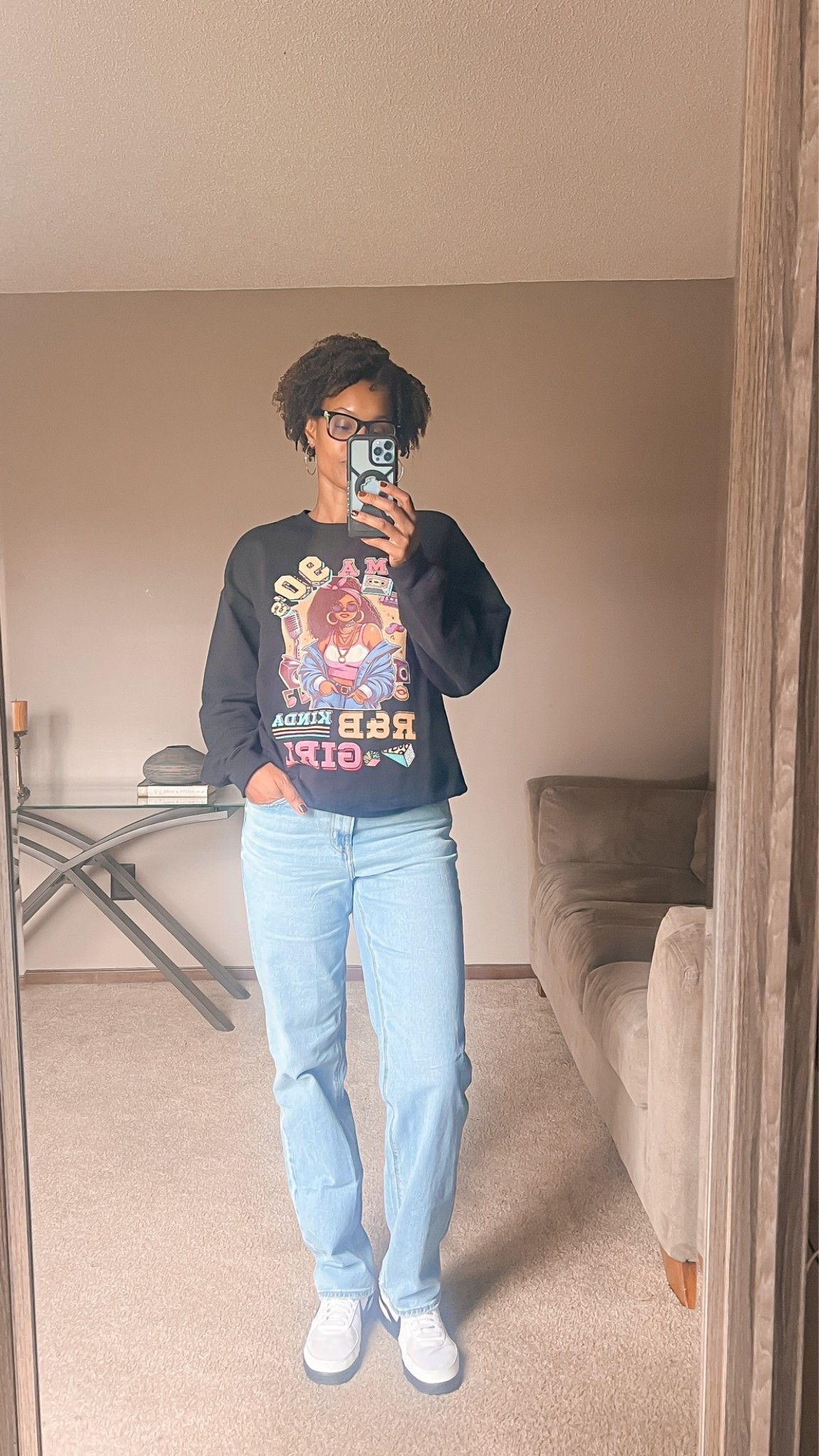 The weather has me in a sweatshirt and jeans right now. Live my 90s R&B  girl sweatshirt and these straight leg jeans together.

#LTKootd #LTKOver40 #LTKTall