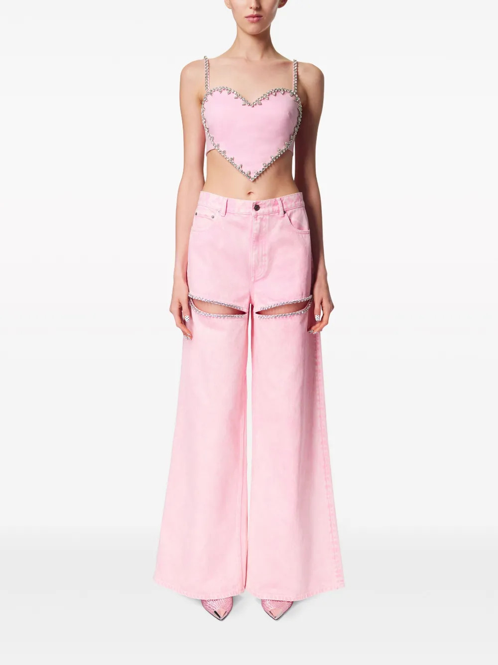 AREA crystal-trim Heart Crop Top | Pink | FARFETCH | Farfetch Global