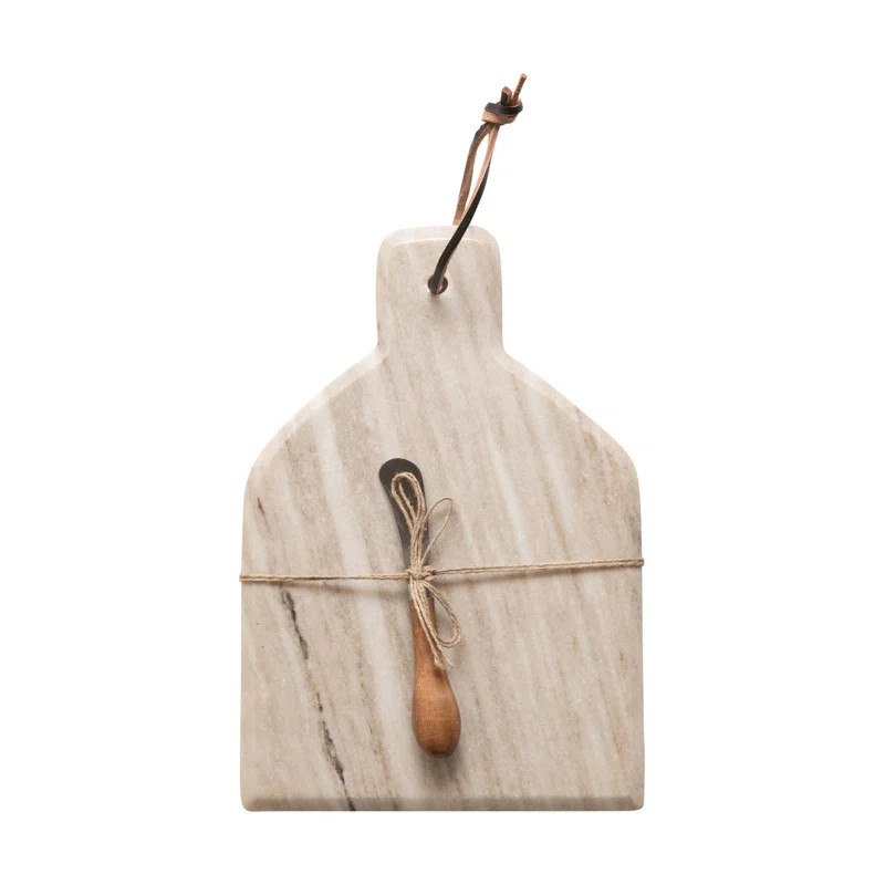 Birch Lane™ Millings Marble Cheese and Cutting Board with Handle, Leather Tie, and Canape Knife... | Wayfair North America