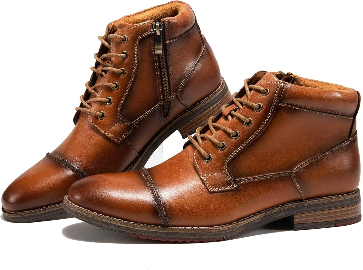 Arkbird Mens Oxford Leather Dress Boots Classic Cap Toe Side Zip Mid Top Casual Ankle Boots for M... | Amazon (US)