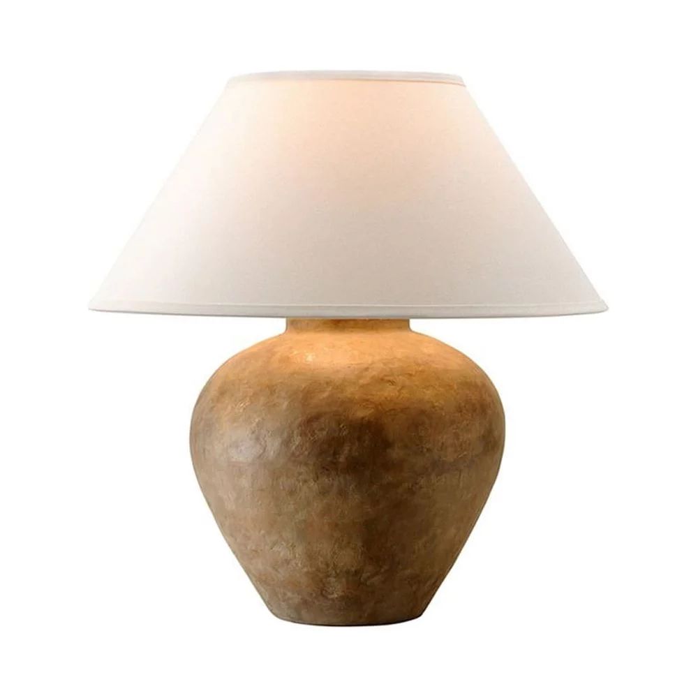 Drum Shape Base 1-Light Table Lamp in Aged Textured Reggio with Off-White Linen Shade 22 inches W... | Walmart (US)