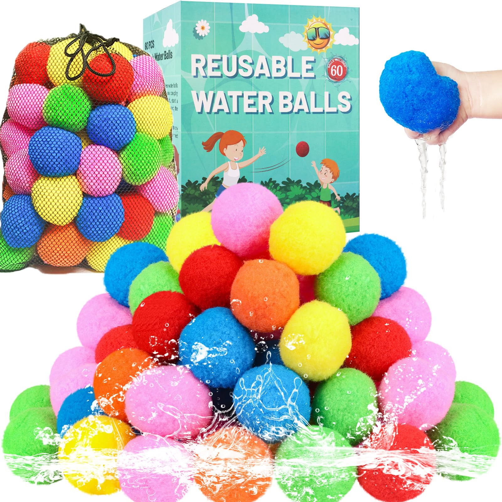 60 Pcs Reusable Water Balls, Reusable Water Balloons for Outdoor Toys and Games, Water Toys for K... | Amazon (US)