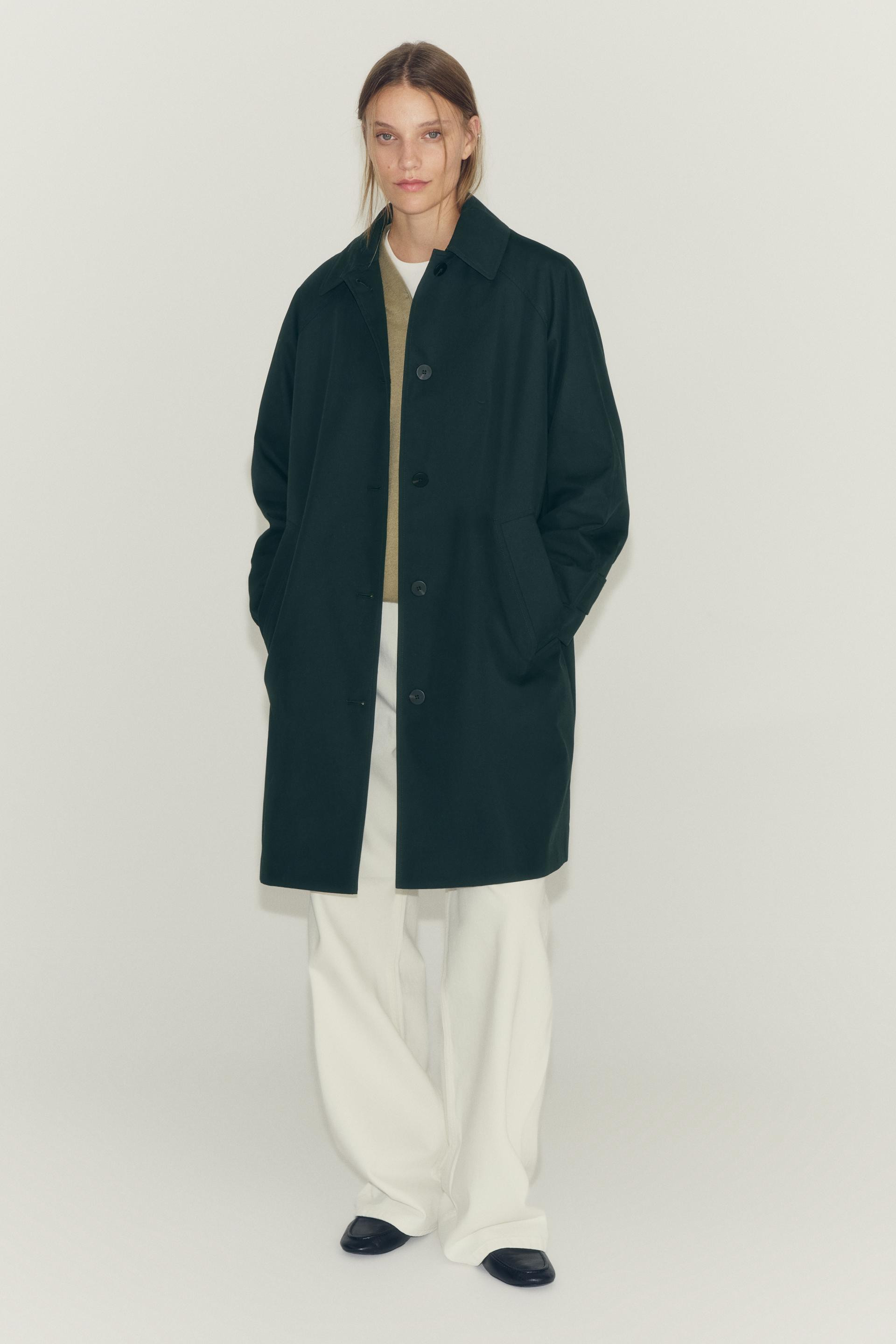 Zara - Zw Collection Midi Trench Coat - Grey Green - L - Woman | Zara UK