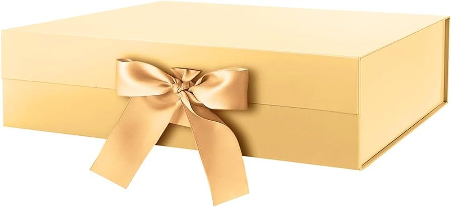 HAPPY POTATO Large Gift Box with Ribbon 13.5x9x4.1 Inches, Gold Gift Box with Lid Large, Bridesma... | Amazon (US)