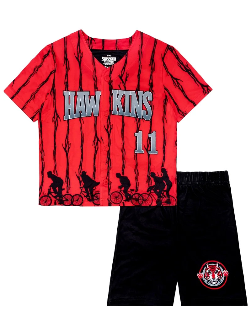 Stranger Things Boys Short Sleeve Top and Short Jersey Coat Pajama Set, 2-Piece, Sizes 4-12 | Walmart (US)