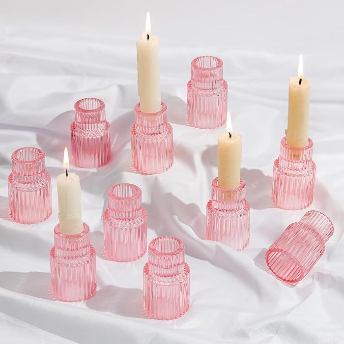 Glasseam Taper Candle Holders Bulk: 10 Pcs Small Candlestick for Valentine | Amazon (US)
