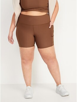 High-Waisted PowerSoft Side-Pocket Biker Shorts for Women -- 6-inch inseam | Old Navy (US)