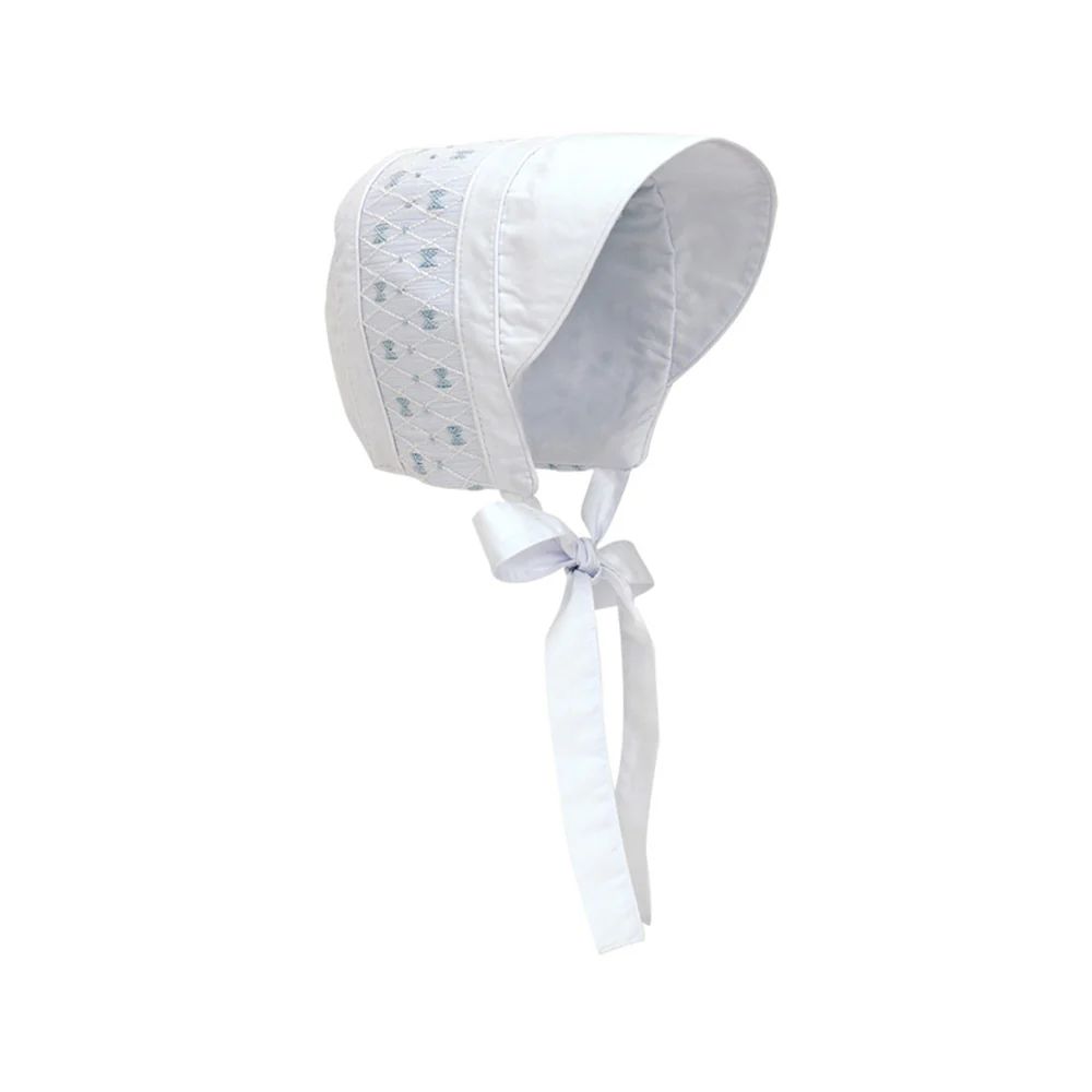 Sweetly Smocked Bonnet - Worth Avenue White with Buckhead Blue | The Beaufort Bonnet Company