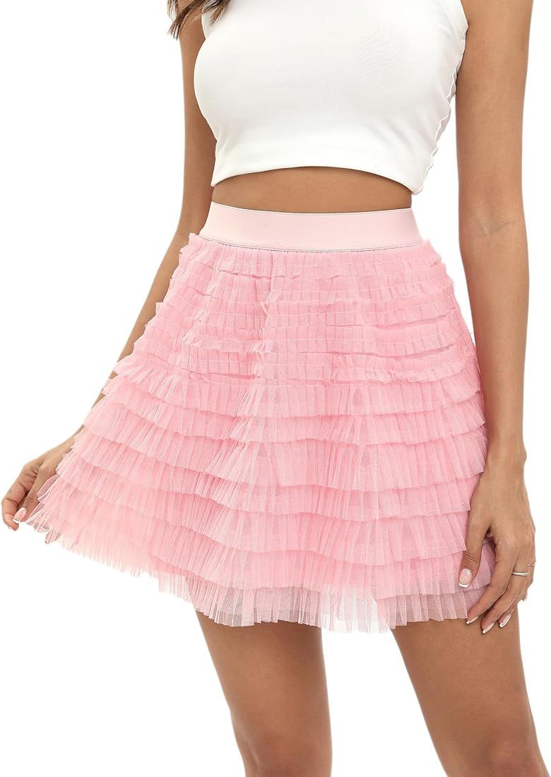 Women Tutu Skort Skirt Multi-Layered Elastic Waist Short Tulle Skirts for Ladies Night-Out Party ... | Amazon (US)