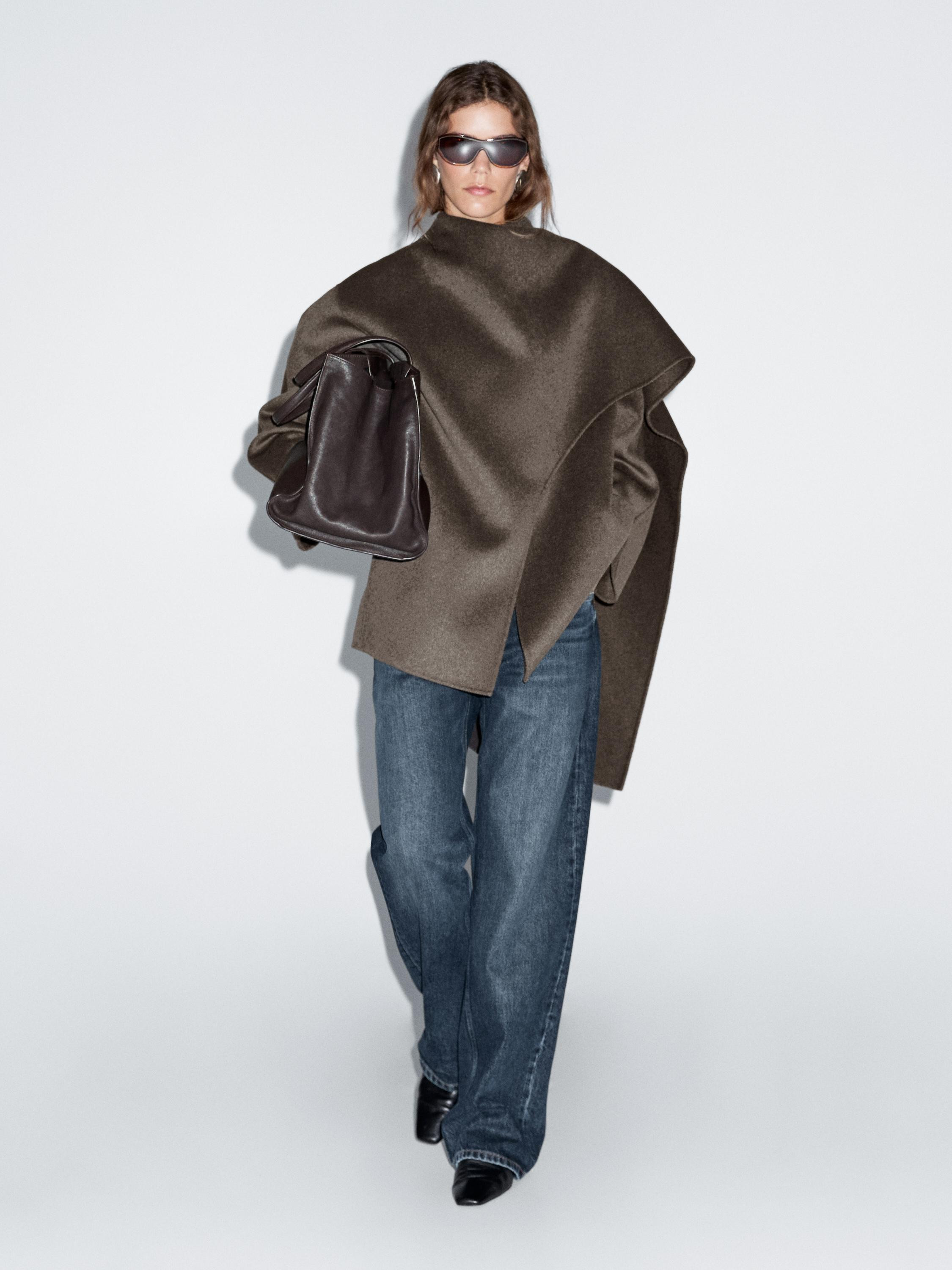 Mid-length wool blend coat with scarf | Massimo Dutti UK