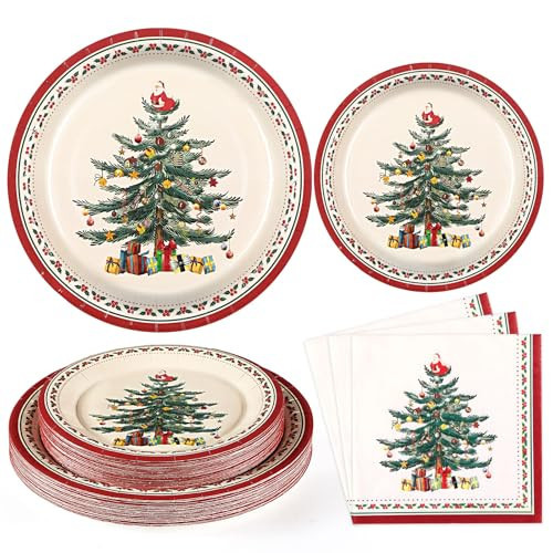 Homlouue 200 PCS Christmas Paper Plates and Napkins Sets, Christmas Tree Plates and Napkins, Christmas Plates Disposable for Christmas Party Dinner Xmas Winter Decorations, Christmas Dinner Plates | Amazon (US)