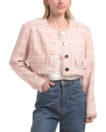 lainey crew neck cropped tweed jacket | TJ Maxx