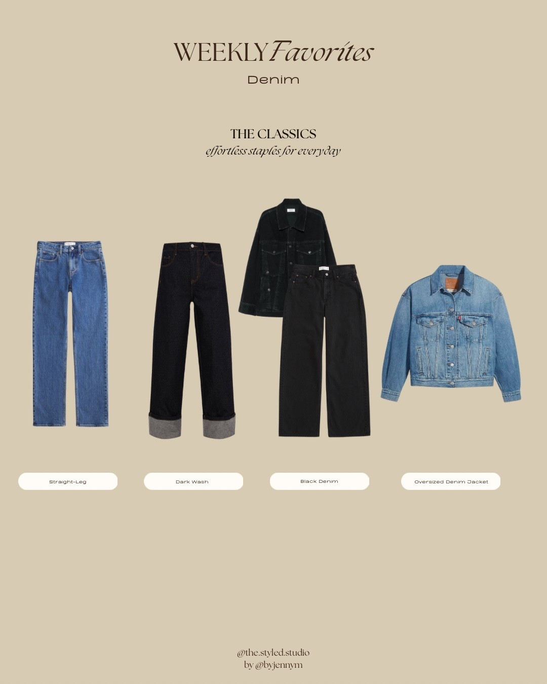 denim classics: effortless staples for everyday

straight leg jeans 
dark wash
black denim 
oversized denim jackett   

#LTKStyleTip #LTKFindsUnder100 #LTKWorkwear